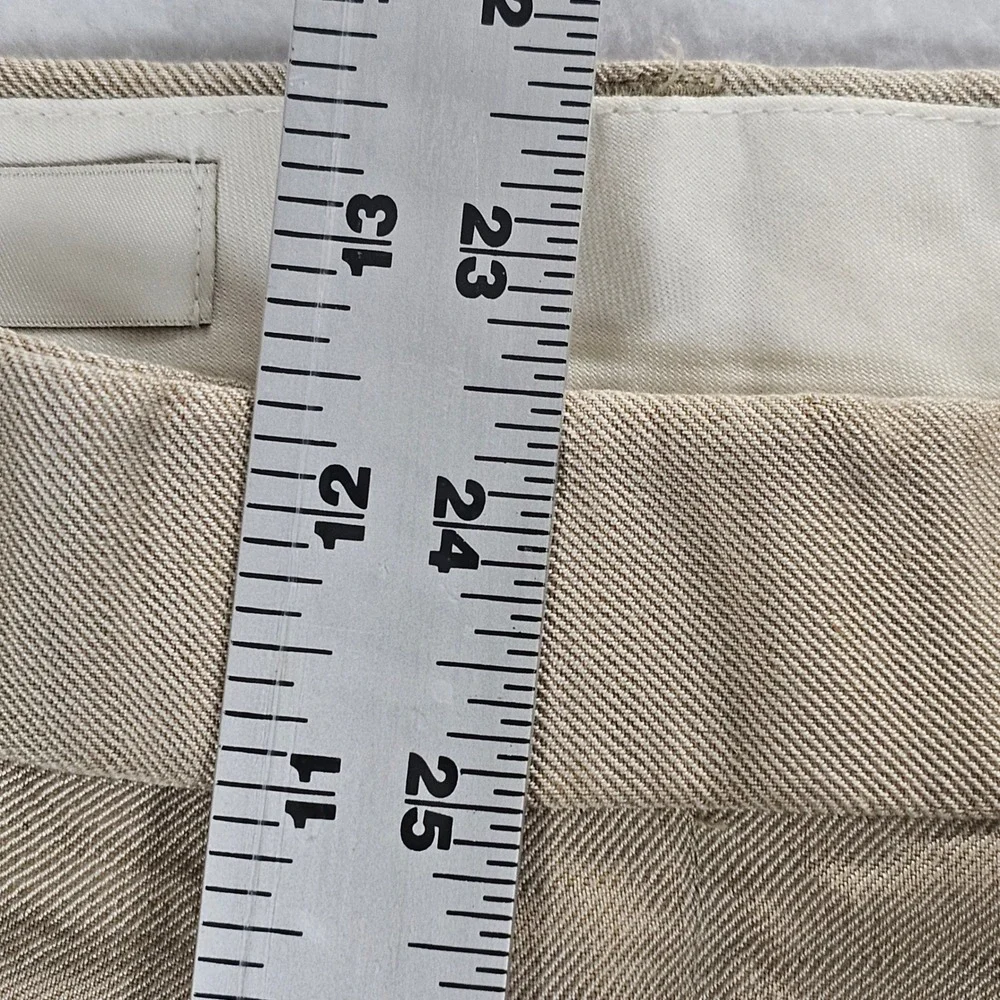 Perry Ellis Mens Beige Linen Tencel Blend Straight Leg Trousers 38x30